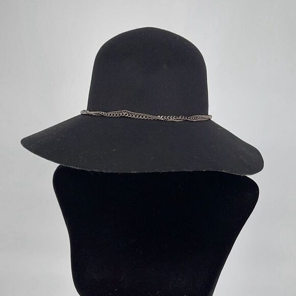 Saks Fifth Avenue Womens Wool Felt Floppy‎ Hat with Silver Chain Black One-Size main image 5